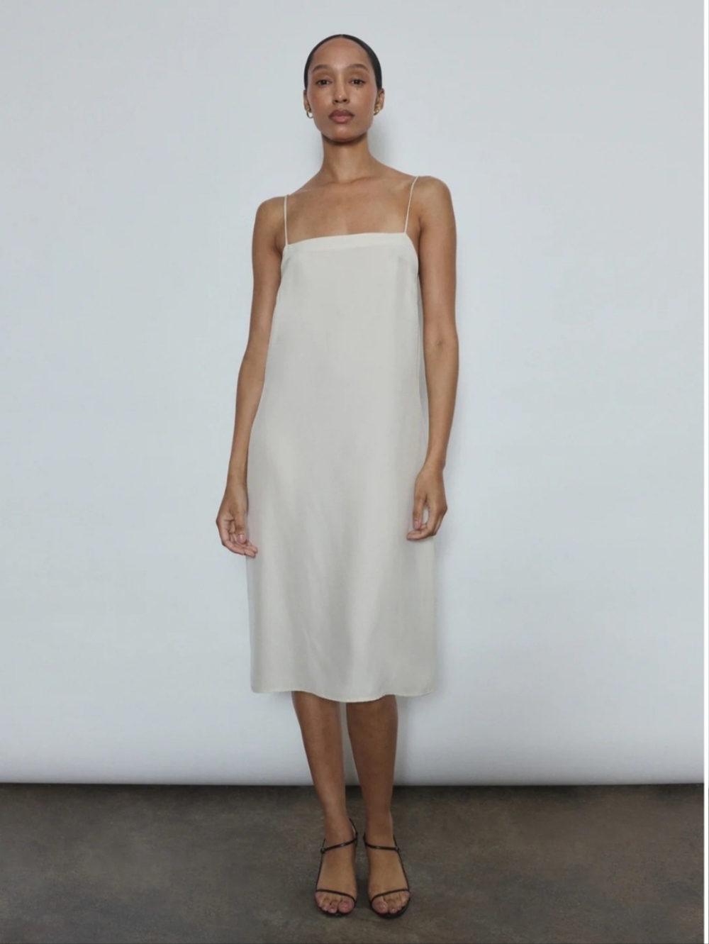 Kamperett Women's Ivory Short 100% Silk Slip Dress w/ Spaghetti Straps Size S